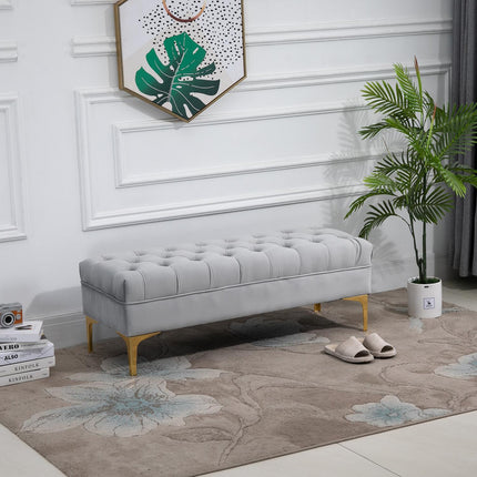 Velvet shoe storage bench, light grey, 118x45x42cm