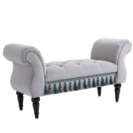 Elegant gray upholstered wooden bench - 117 x 40 x 58 cm