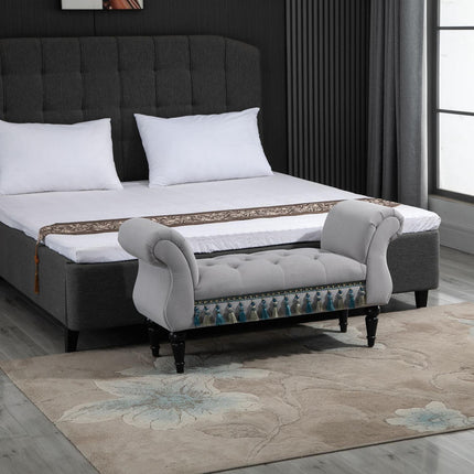 Elegant gray upholstered wooden bench - 117 x 40 x 58 cm