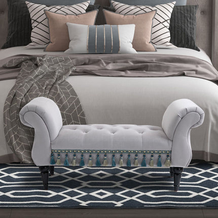 Elegant gray upholstered wooden bench - 117 x 40 x 58 cm
