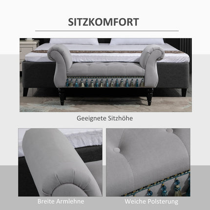 Elegant gray upholstered wooden bench - 117 x 40 x 58 cm