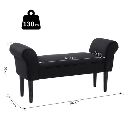 Black upholstered bedroom bench - MDF & Foam, 102x31x51 cm