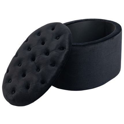 Modern Black Oval Bench - Upholstered Storage, Velvet Smooth Finish
