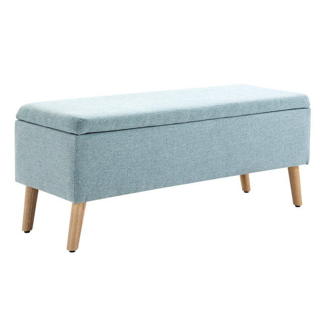 Bank In Lichtgroen Gestoffeerde Bank Met Opbergruimte, Linnenachtig Polyester, Rubberhout, Scandinavisch Design, 110X39X45Cm