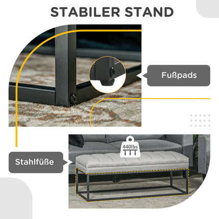 Upholstered bed bench, light gray linen, 120x44x45.5 cm, 200 kg capacity