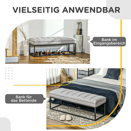 Upholstered bed bench, light gray linen, 120x44x45.5 cm, 200 kg capacity