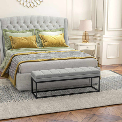 Upholstered bed bench, light gray linen, 120x44x45.5 cm, 200 kg capacity