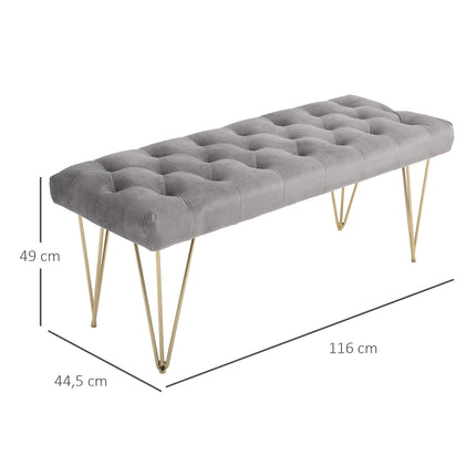 Gray velvet shoe bench - 116x44.5x49 cm, storage in entrance