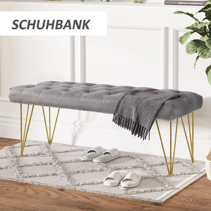 Gray velvet shoe bench - 116x44.5x49 cm, storage in entrance