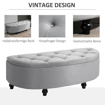 Velvet Touch storage bench stool, rubber wood, grey