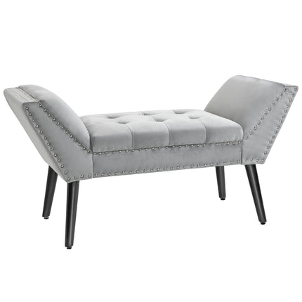 Modern upholstered bench, light gray velvet, 114x46x56cm