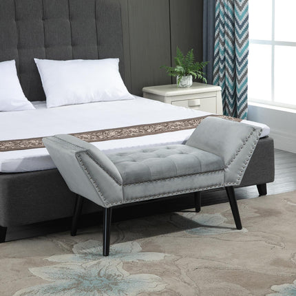 Modern upholstered bench, light gray velvet, 114x46x56cm