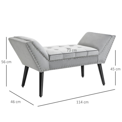 Modern upholstered bench, light gray velvet, 114x46x56cm