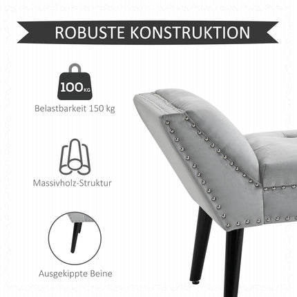 Modern upholstered bench, light gray velvet, 114x46x56cm