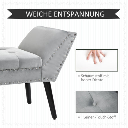 Modern upholstered bench, light gray velvet, 114x46x56cm