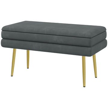 Upholstered bench in gray velvet look with storage space