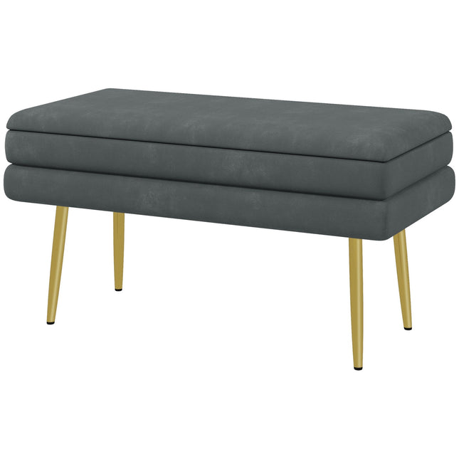 Upholstered bench in gray velvet look with storage space