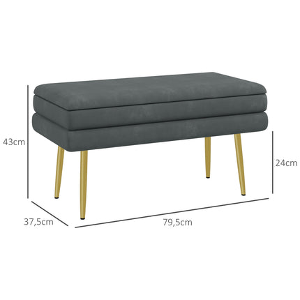 Upholstered bench in gray velvet look with storage space