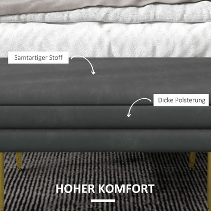 Upholstered bench in gray velvet look with storage space