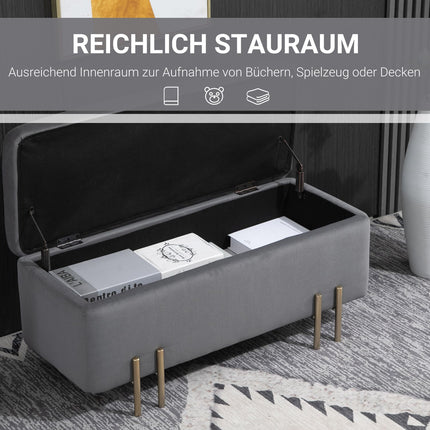 Upholstered storage bench, dark gray fabric, 100x40x42 cm