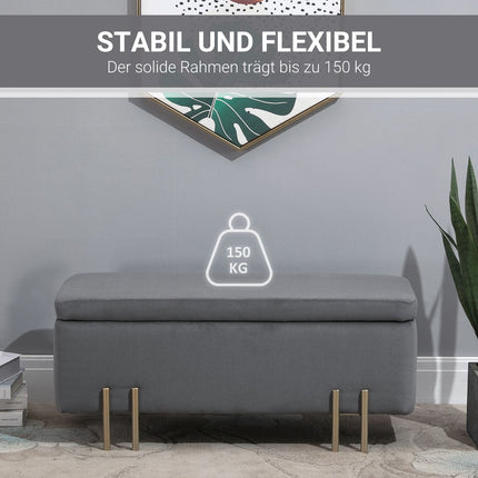 Upholstered storage bench, dark gray fabric, 100x40x42 cm