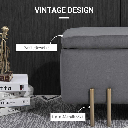 Upholstered storage bench, dark gray fabric, 100x40x42 cm