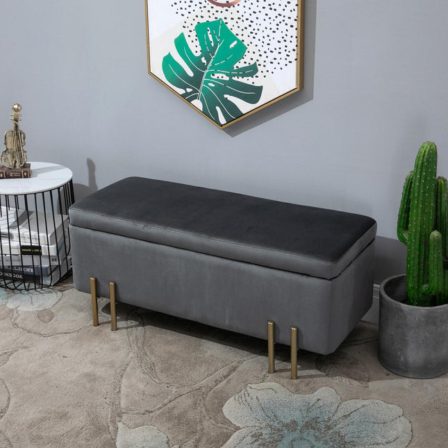 Upholstered storage bench, dark gray fabric, 100x40x42 cm