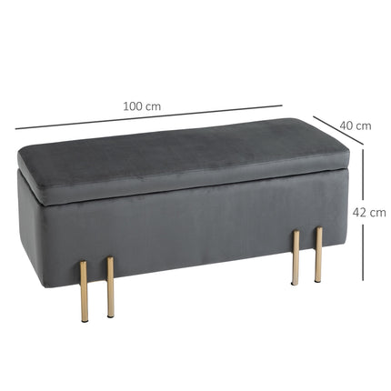 Upholstered storage bench, dark gray fabric, 100x40x42 cm