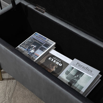 Upholstered storage bench, dark gray fabric, 100x40x42 cm