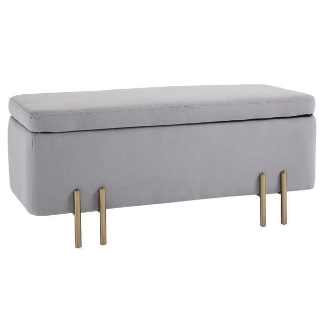 Upholstered storage bench - light gray fabric, 100x40x42 cm