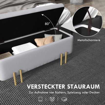 Upholstered storage bench - light gray fabric, 100x40x42 cm
