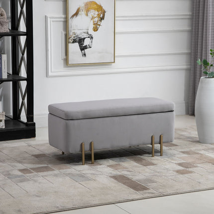 Upholstered storage bench - light gray fabric, 100x40x42 cm