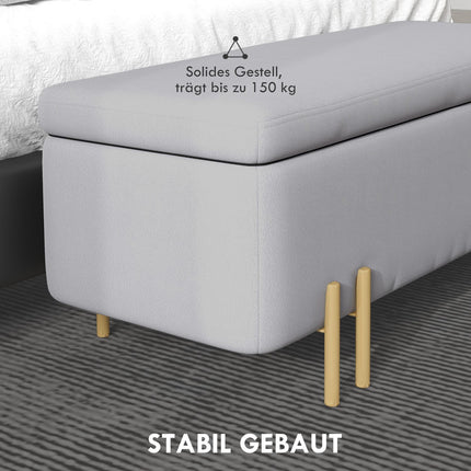 Upholstered storage bench - light gray fabric, 100x40x42 cm
