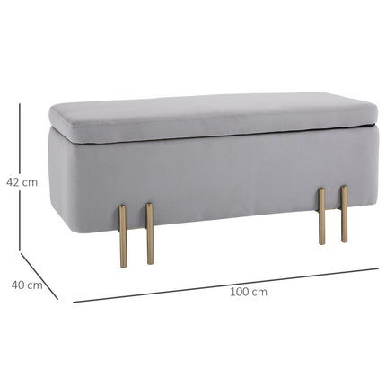 Upholstered storage bench - light gray fabric, 100x40x42 cm