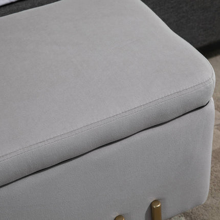Upholstered storage bench - light gray fabric, 100x40x42 cm