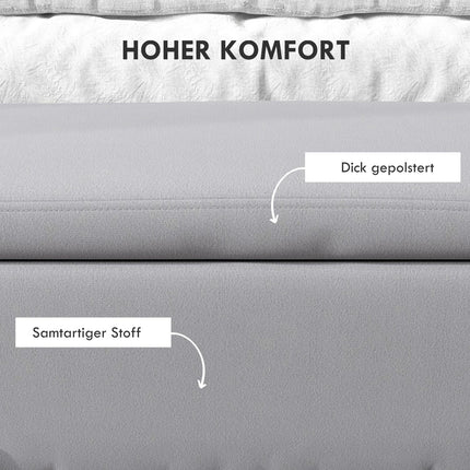 Upholstered storage bench - light gray fabric, 100x40x42 cm