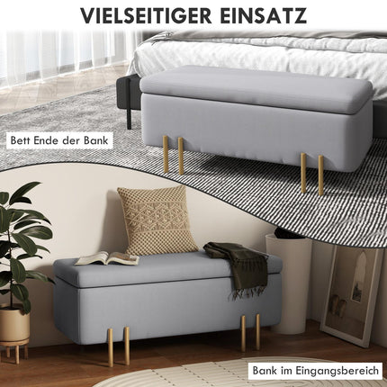 Upholstered storage bench - light gray fabric, 100x40x42 cm