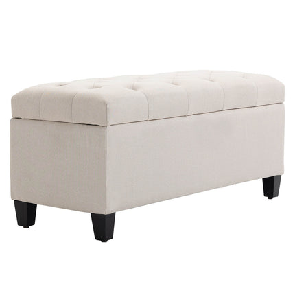 Storage bench, cream covered, linen-like polyester, 100 cm