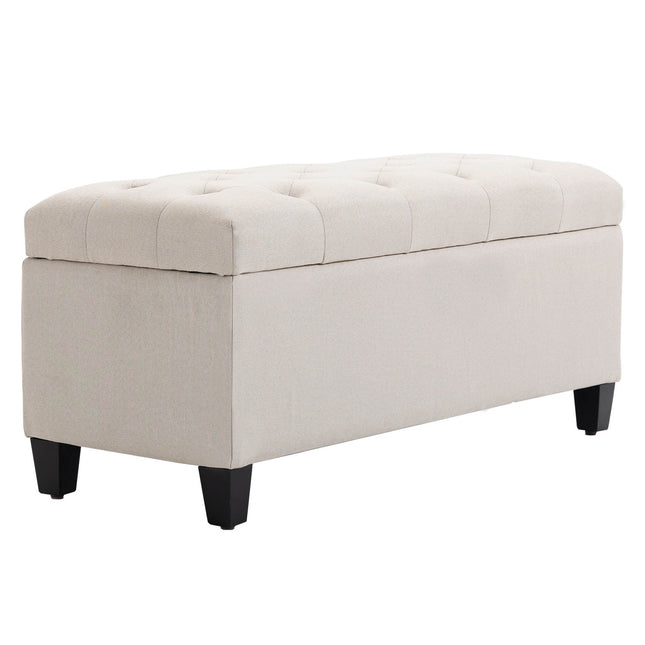 Storage bench, cream covered, linen-like polyester, 100 cm
