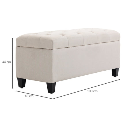 Storage bench, cream covered, linen-like polyester, 100 cm
