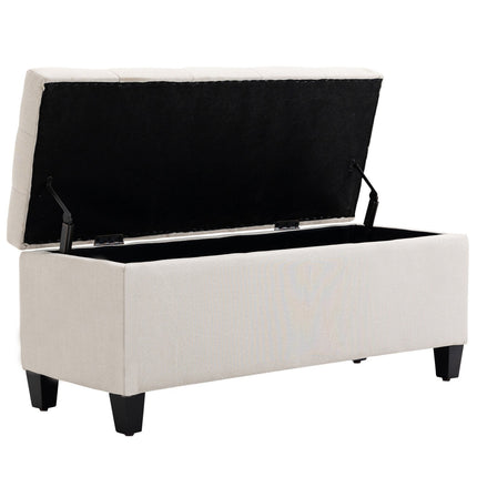 Storage bench, cream covered, linen-like polyester, 100 cm