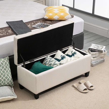 Storage bench, cream covered, linen-like polyester, 100 cm