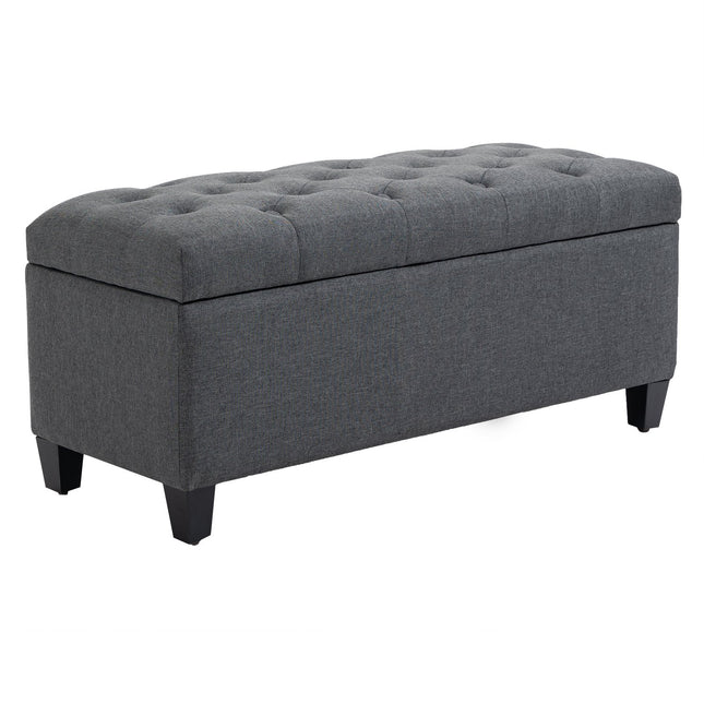 Upholstered storage bench, dark gray linen, 100 x 40 x 44 cm