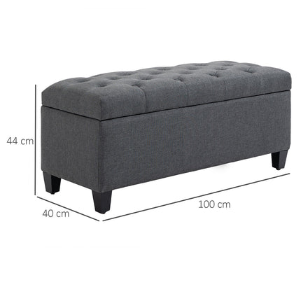 Upholstered storage bench, dark gray linen, 100 x 40 x 44 cm