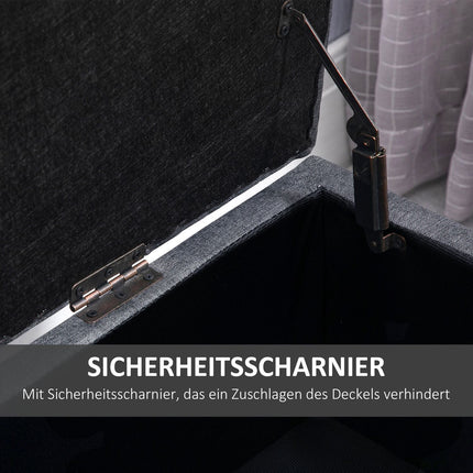 Upholstered storage bench, dark gray linen, 100 x 40 x 44 cm