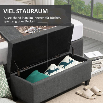 Upholstered storage bench, dark gray linen, 100 x 40 x 44 cm