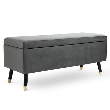 Upholstered storage bench, metal frame, charcoal grey