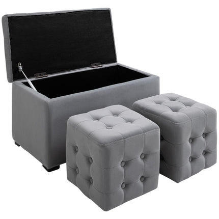 Folding storage bench with 2 stools, upholstered seat