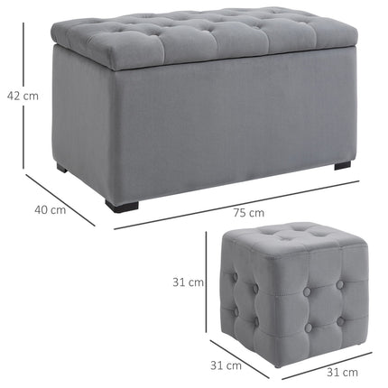 Folding storage bench with 2 stools, upholstered seat