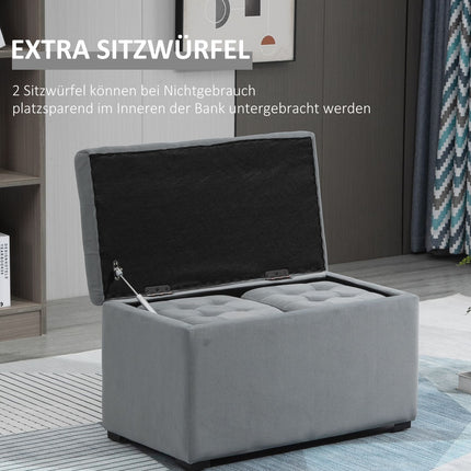 Folding storage bench with 2 stools, upholstered seat